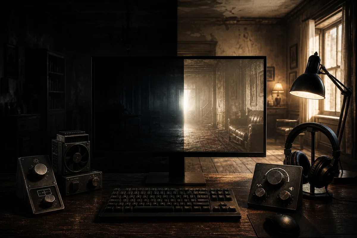 Editorial monitor and settings visual for Scary Game 2 graphics readiness